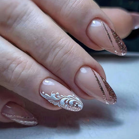 Sweet Almond Nails Sparkling French Edge Floral Design