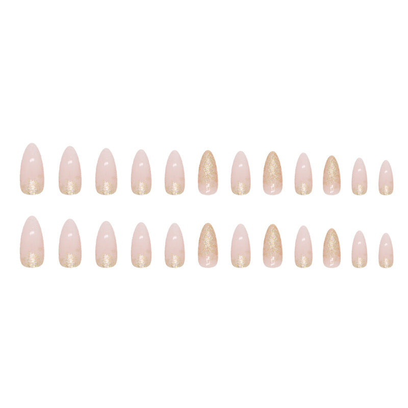 Simple Pure Desire Almond Nails Sparkling Gold Powder Gradient Euro Ins Style Fake Nails