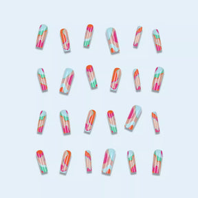 Colorful Striped Geometric Nail Tips, Ready-Made