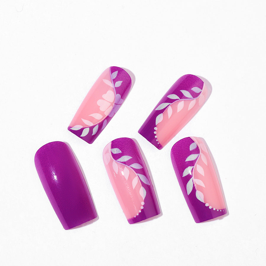 Purple Rectangular Clash Handmade Four-Leaf Clover Nails  2. 英文Tag词