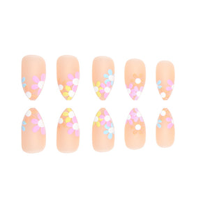 Pointed Flower Nail Extensions, Multi-color Digital Print