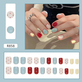 Cute Polka Dot Removable Square Nails - Retro (24-Piece)