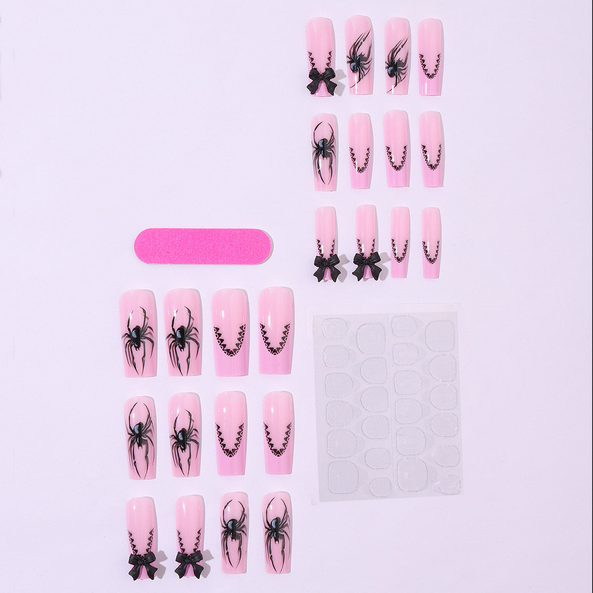 Long Transparent Pink Black Widow Spider False Nails