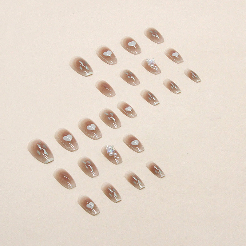 Short Ballet Blush Heart Pearl Aurora Butterfly Fall Nails, 24-Piece Wholesale Set