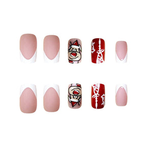 Christmas Hungry Reindeer Candy Design French Square Nail Tips