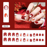 Rabbit Design Wine Red Fall Nails: 24-Piece Removable Nail Wraps