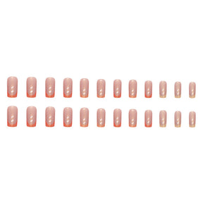 Shiny Aurora Orange French Nails, Mid-Length Square Shape