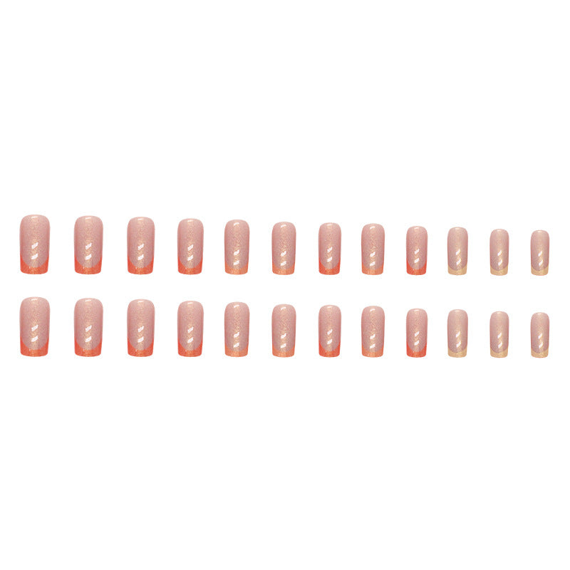 Shiny Aurora Orange French Nails, Mid-Length Square Shape