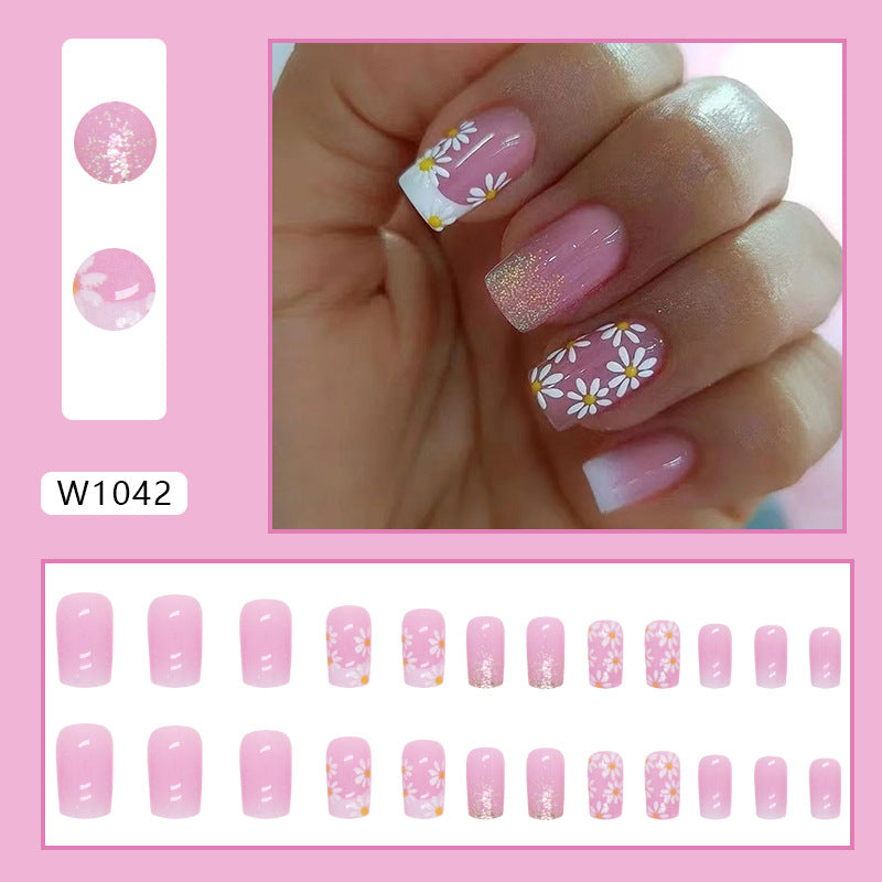 White Minimalist French Gradient Floral Nails, Sweet and INS Style