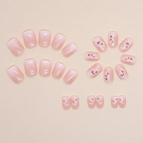 Short Square Nail Tips with Soft Gradient and Flowers