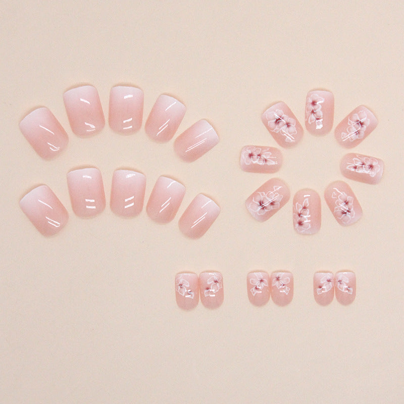 Short Square Nail Tips with Soft Gradient and Flowers