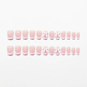 Short White French Pink Bow Nail Tips