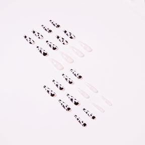 Cream Black-White Striped Wearable Nail Art Tips, Removable Nails