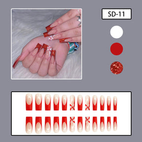 Christmas Red White Spiral Glitter Pearl Nails