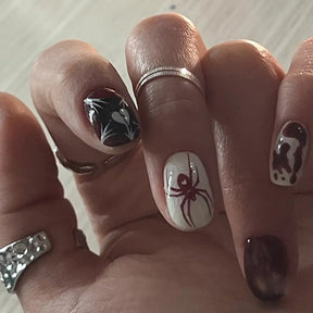 Wholesale Red-White Contrast Nail Art Tips with Heart and Spider Designs