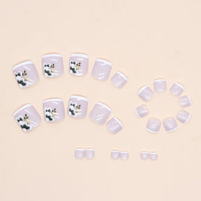 Simple French Fresh Flower Toe Fall Nails, 24-Piece Set