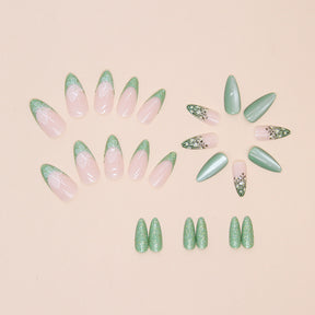 Spring Almond-Shaped Cat Eye Flower Nail Wraps: 24-Piece Fall Nails