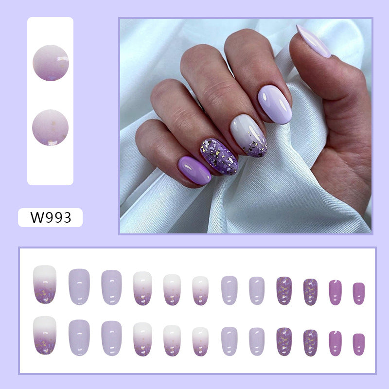 Oval Round Nails Ins-Style Sweet Lilac Pearl Gradient French