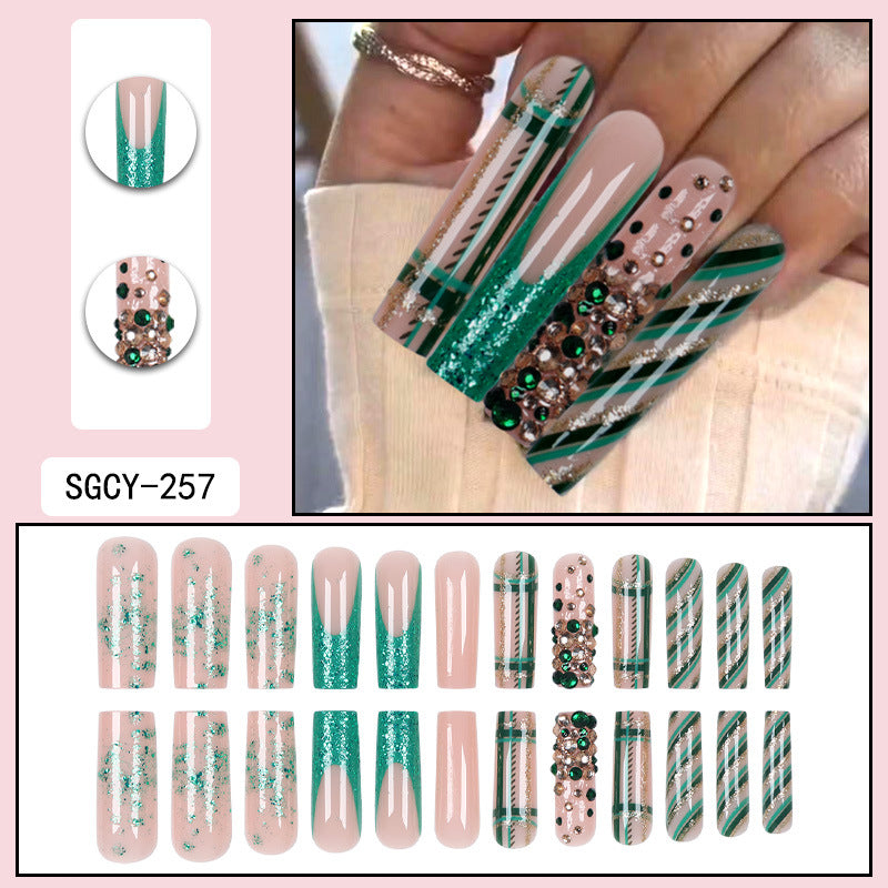 Ultra Sparkly Peacock Green French Nail Tips