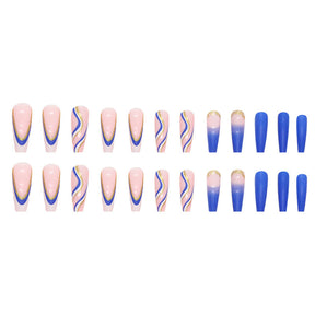 Fresh Sea Blue Wave Long Ballet French Nails, Trendy Ins Style