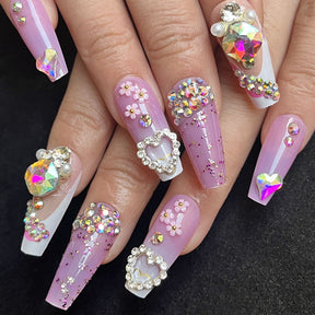 Ballet Shape Purple Lip Heart Nails with Crystal Accents