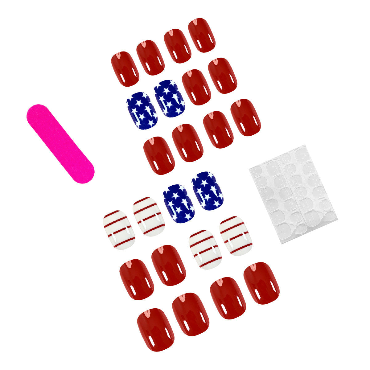 Short Square Patriotic Red Blue Nail Stickers