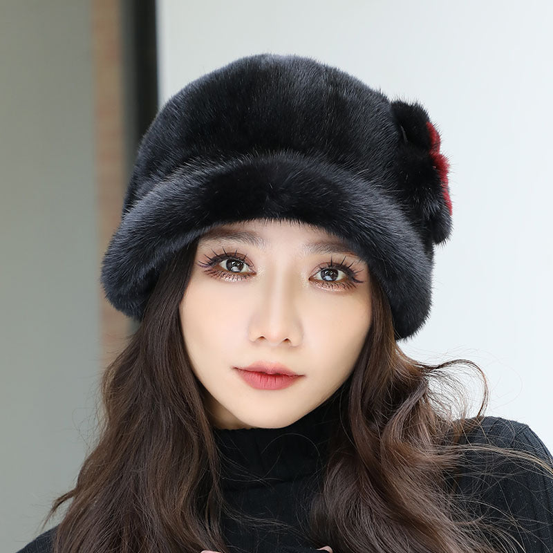 Winter Mink Fur Hat for Elderly Women - Stylish & Warm