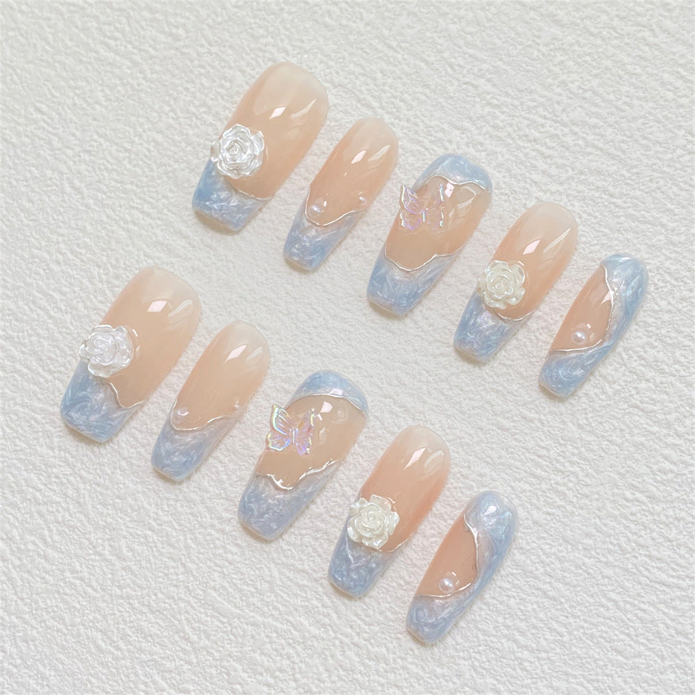 Chic Handmade Pearl Camellia Fall Nails, Trendy and Versatile Student-Friendly Nail Patches