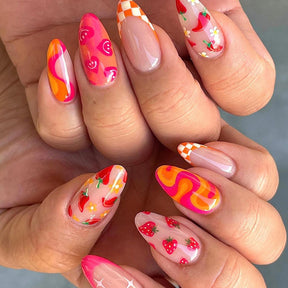 Cute Fruit Drop-Shaped Fall Nails 24 Pieces