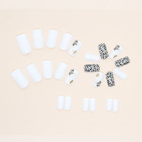 White Shiny Mid-Length Square Nails, Sweet and Edgy, Ins Style