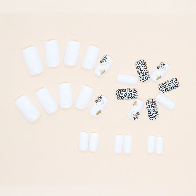 White Shiny Mid-Length Square Nails, Sweet and Edgy, Ins Style