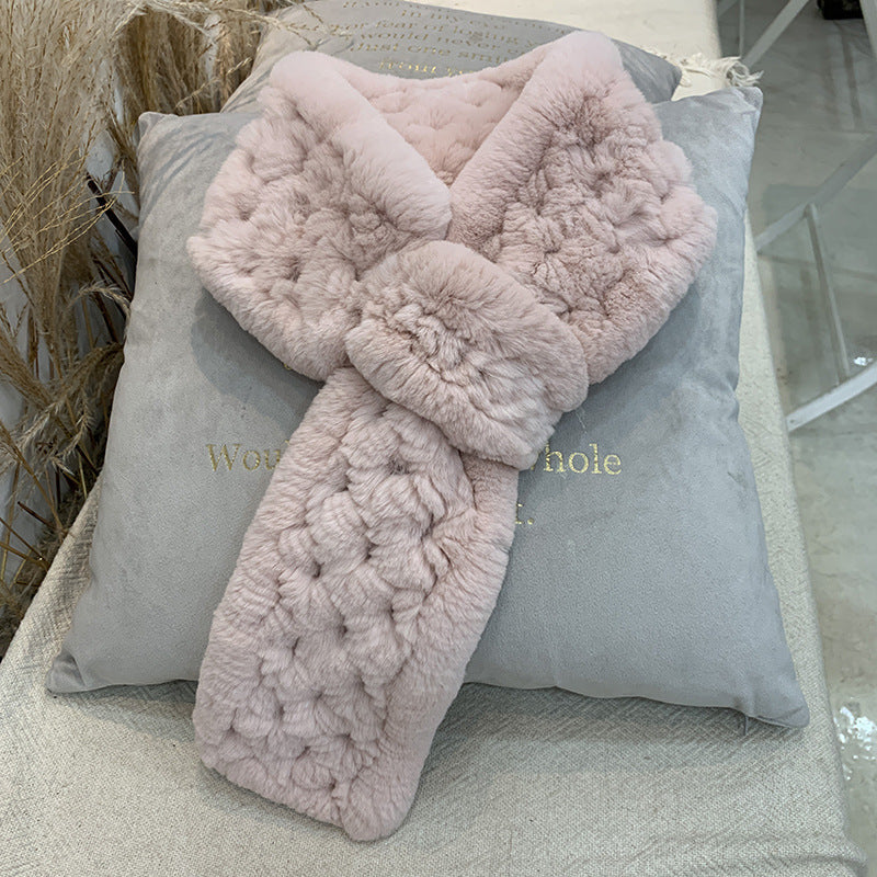 Soft Real Rabbit Fur Infinity Scarf - Korean Chic