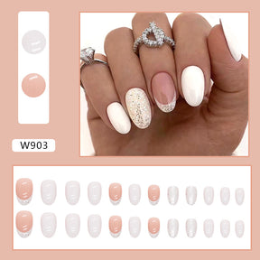 Simple Short Oval White Nails, Moonlight Sparkle French