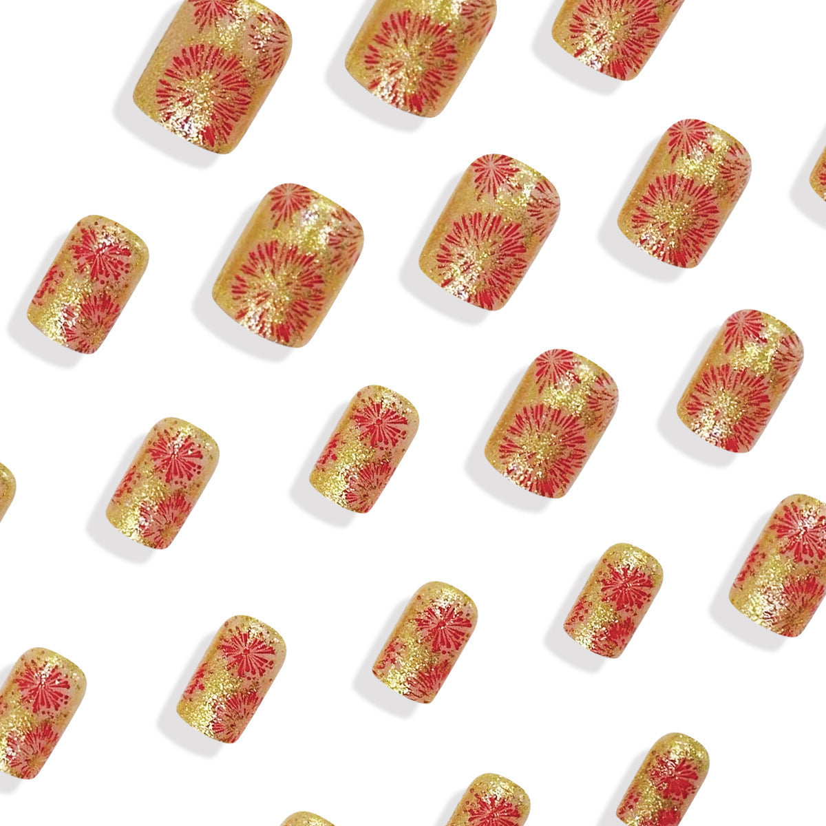 2025 New Year Orange Glitter Red Fireworks Nail Tips