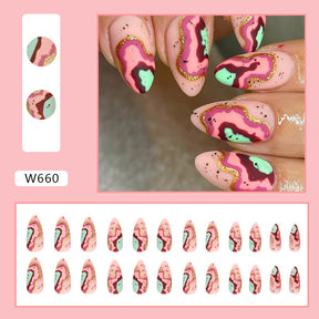 24-Piece Multicolor Matte Almond Nails - Fashionable, Ins Style