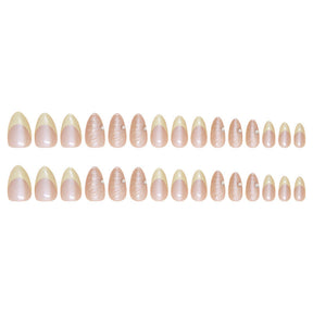 Simple French 3D Shell Nails, Almond Shape, 30 Pieces