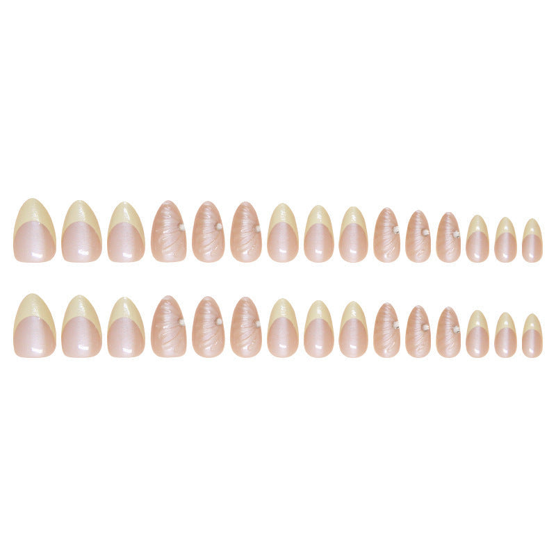 Simple French 3D Shell Nails, Almond Shape, 30 Pieces