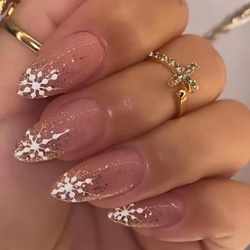 Charming Ins Style Snowflake Nails Shiny French Christmas