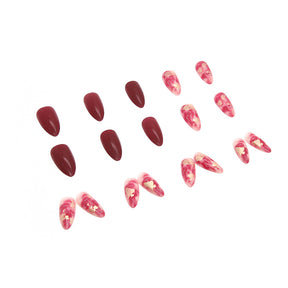 Wine Red Ombre Chinese Style Gold Foil Nails Ins Style Party Bride