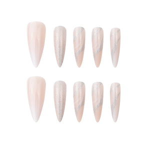 Ombre Gold Glitter Long Acrylic Nail Tips