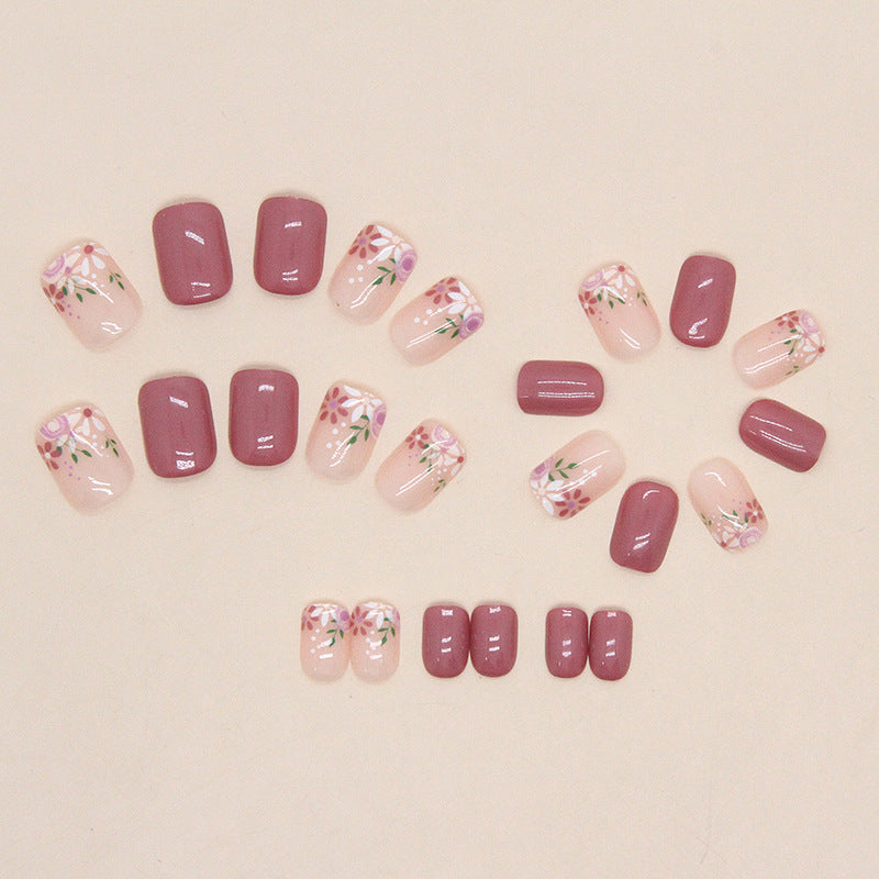 Short Pink Vintage Floral Nail Stickers