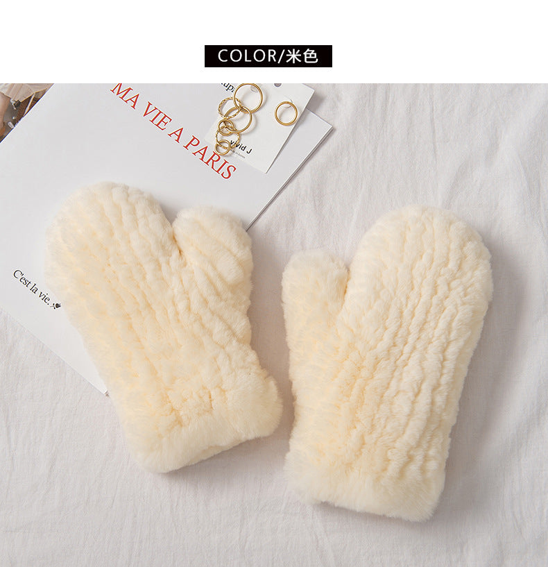 Real Rabbit Fur Mittens Winter Warm Gloves