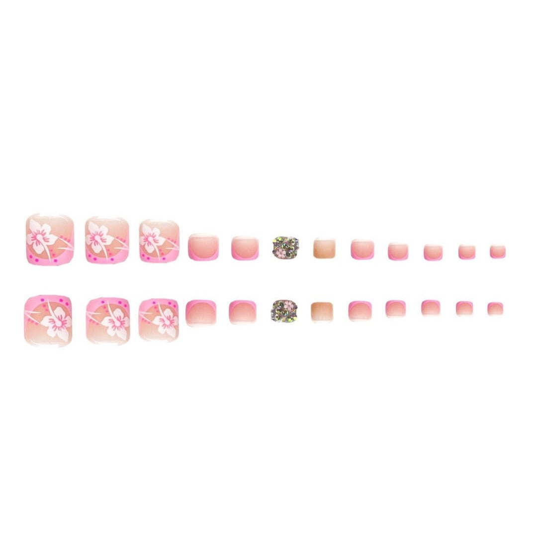 Pink French Duckbill Nails with Floral and Sparkle