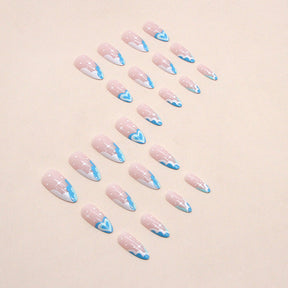 Cool Lake Blue Heart French Nails, Sweet and Stylish