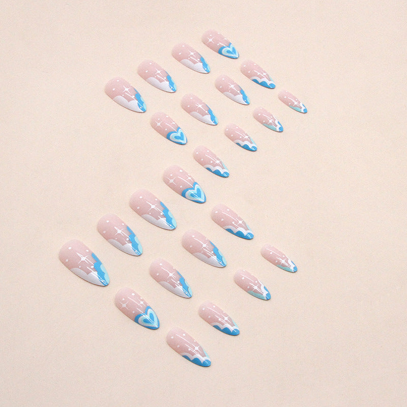 Cool Lake Blue Heart French Nails, Sweet and Stylish