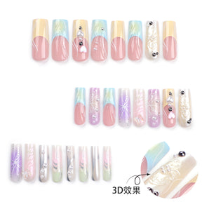 3D Rainbow French Fall Nails with Y2K Butterfly and Square Shape