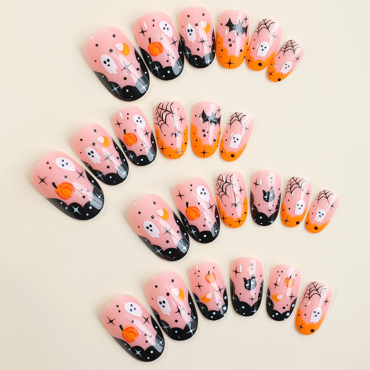 Halloween Pumpkin Freaky Nail Tips, Detachable Fake Nails