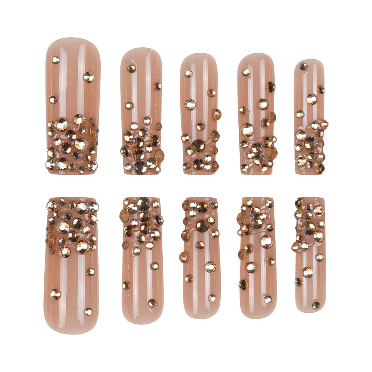 Extra Long Multi-Diamond Gold Nail Tips, Removable