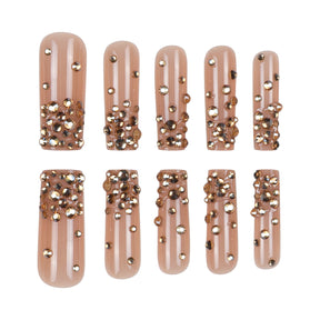 Extra Long Multi-Diamond Gold Nail Tips, Removable