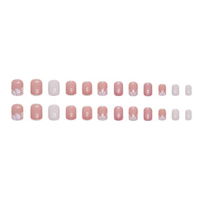 Short White French Aurora Pink Petal Nails, Ins Style